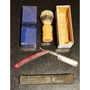 Vintage Shaving Tools: Shaving Brush and Straight Razor